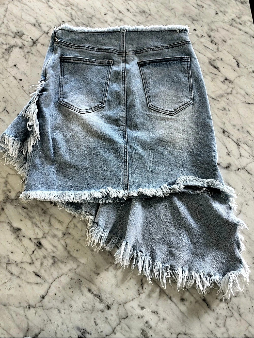 American Bazi Asymmetrical Fringe Denim Skirt - Picture 3 of 7